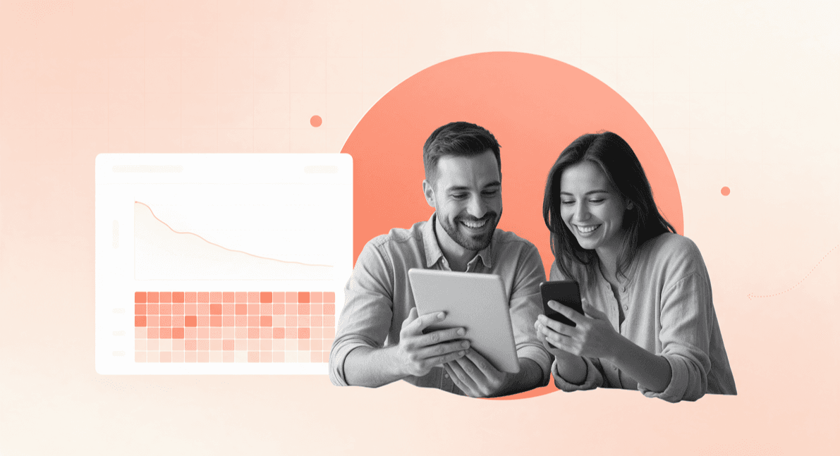 Two product teammates reviewing a SaaS retention curve and cohort grid, Beyond Labs
