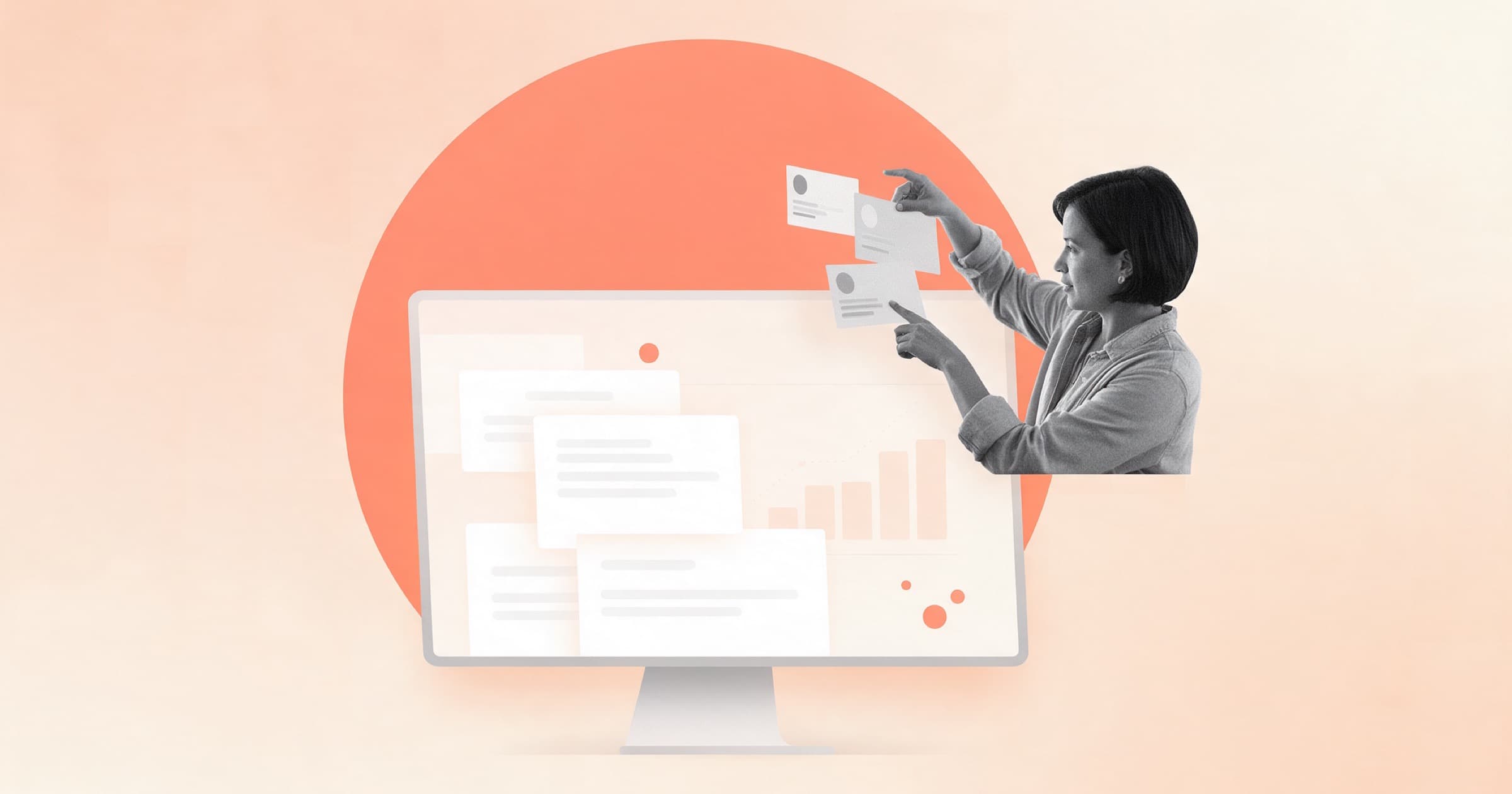 Illustration of a professional comparing AI job listings on a desktop screen, for the AI Work Expert project from Beyond Labs.
