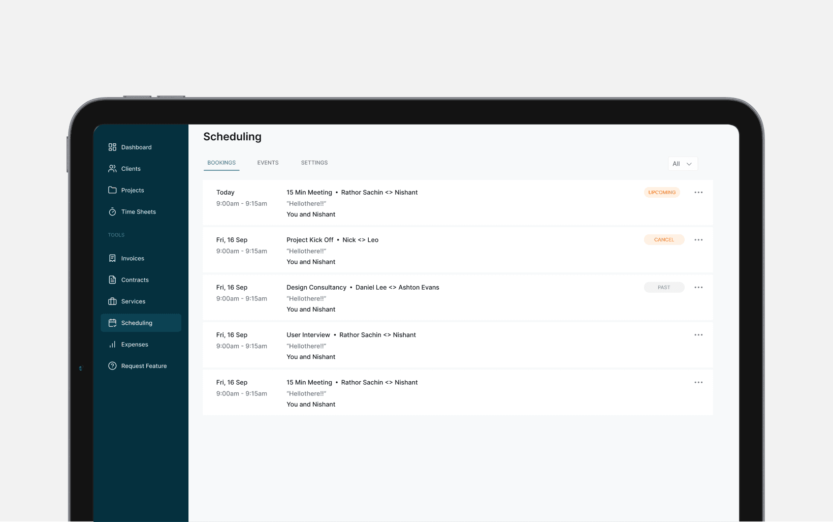 Workvio scheduling feature interface, designed to streamline appointment management and optimize team workflows, showcased as part of the BeyondLabs case study.