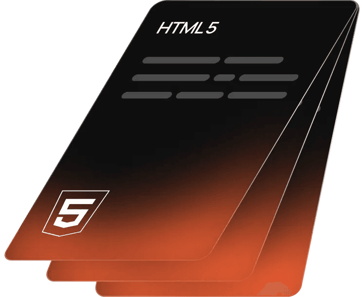 Sleek, black-orange HTML5 stack card representing a modern web standard, as featured on Beyond Labs’ individual tech stack page.