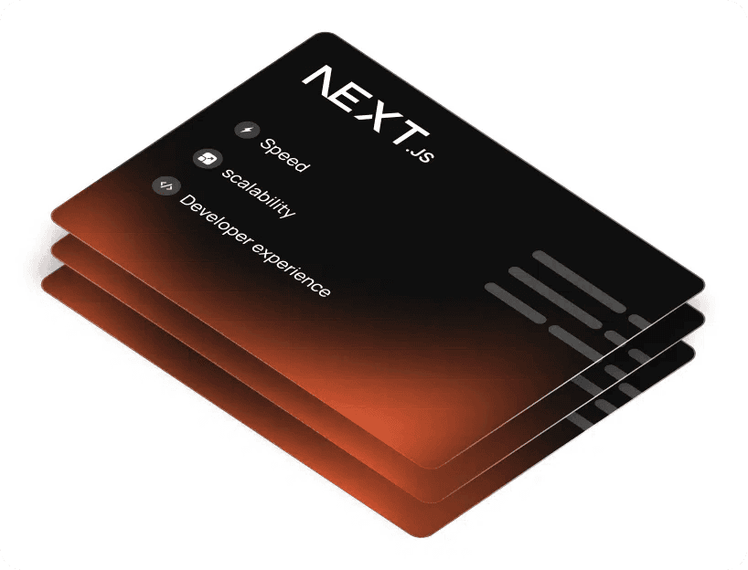 Next.js layered graphic showcasing speed, scalability, and developer experience for modern web development