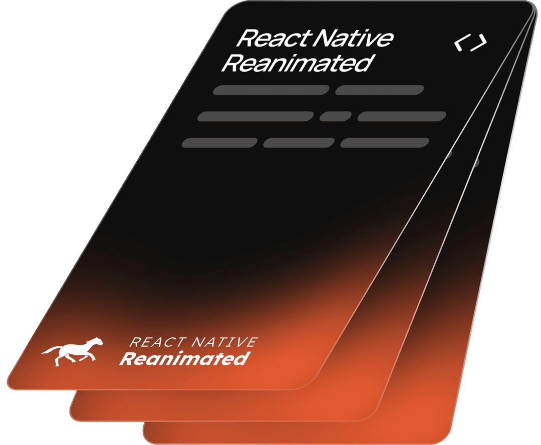 Stacked dark cards with React Native Reanimated horse logo and code icon, representing service layers