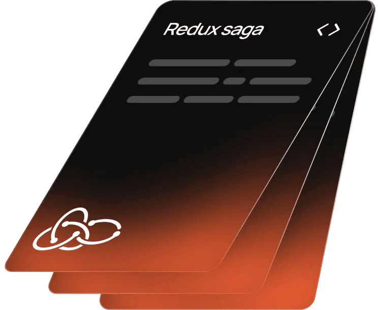 redux saga icon-based illustration by beyond labs on a dark gradient card