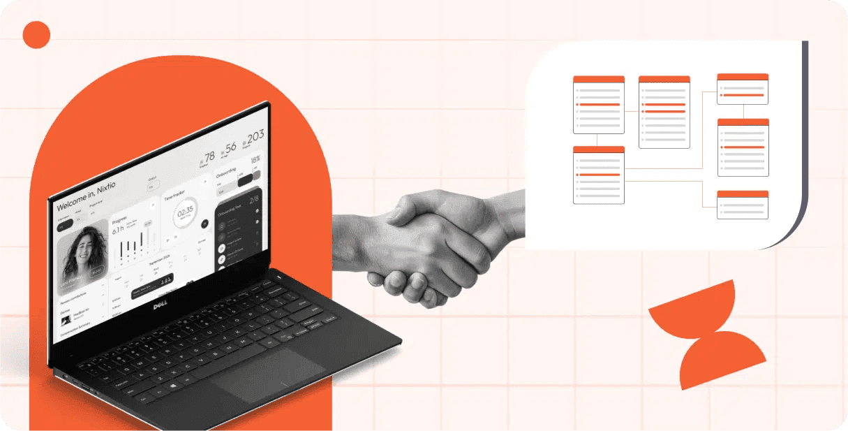 Illustration of a startup founder collaborating with a global SaaS development team, powered by Beyond Labs